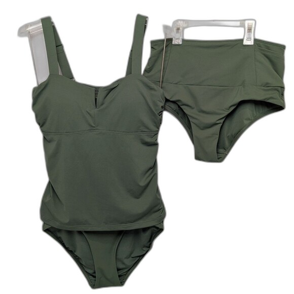 Athleta 36 B/C Padded Bra Cup Tankini Top with 2 Size Small Bottoms Fern Green - Picture 1 of 12